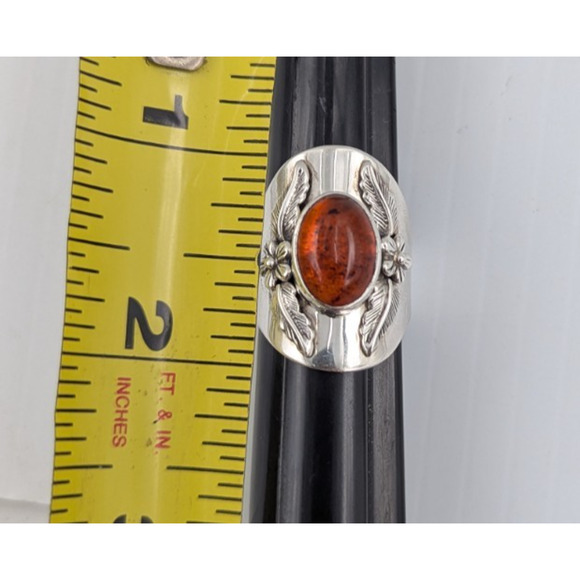 Vintage Carol Felley Sterling Silver Amber Wide Ring Sz 8 12g Southwest - Picture 11 of 12